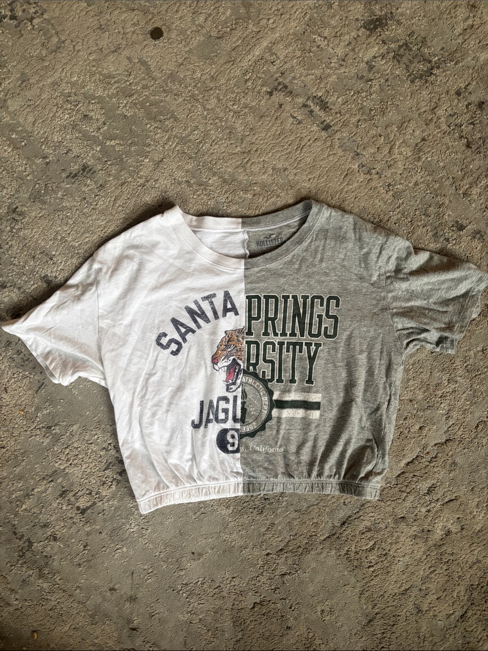 Hollister Two-Tone Santa Springs Cropped Tee - White & Gray